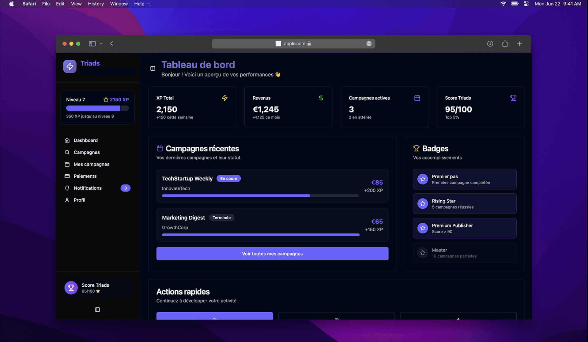 Dashboard Triads